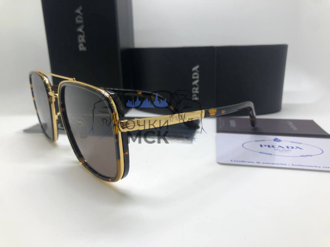 Очки Prada Gold/Brown солнцезащитные унисекс женские мужские оригинал