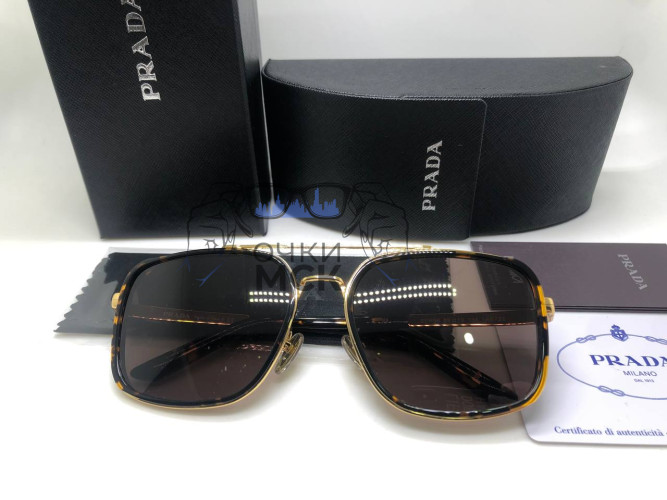 Очки Prada Gold/Brown солнцезащитные унисекс женские мужские оригинал
