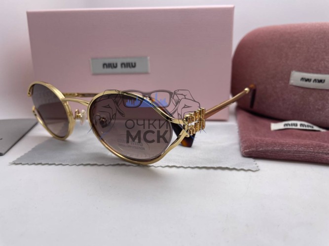 Очки Miu Miu Gold Leo/Brown солнцезащитные женские оригинал