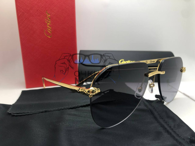 Очки Cartier Black/Gold Черный градиент солнцезащитные унисекс женские мужские оригинал