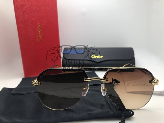 Очки Cartier Brown/Gold Коричневый градиент солнцезащитные унисекс женские мужские оригинал