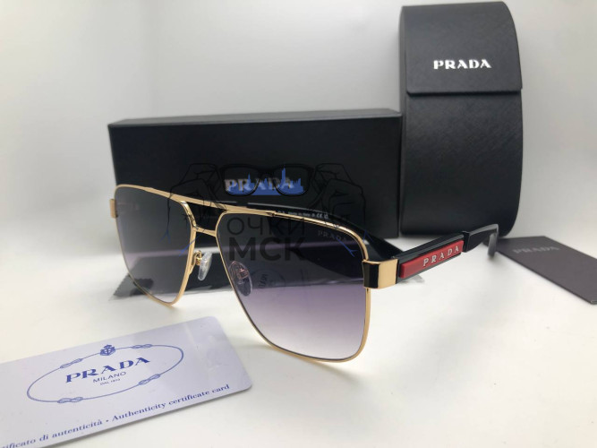 Очки Prada Black/Gold/Black солнцезащитные унисекс женские мужские оригинал
