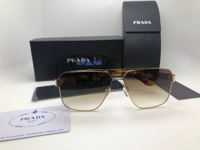 Очки Prada Gold/Leo/Brown солнцезащитные унисекс женские мужские оригинал