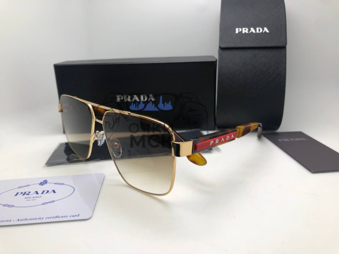 Очки Prada Gold/Leo/Brown солнцезащитные унисекс женские мужские оригинал
