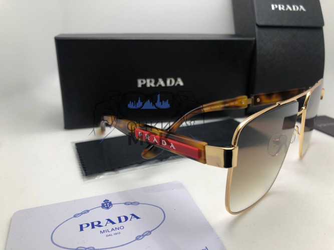 Очки Prada Gold/Leo/Brown солнцезащитные унисекс женские мужские оригинал