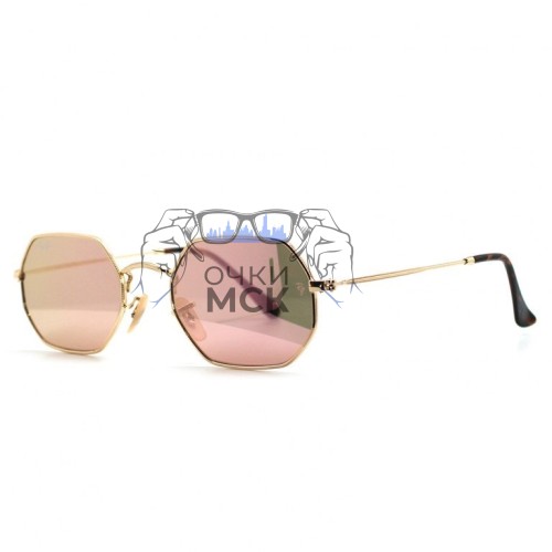 Очки Ray Ban Octagonal Metal RB3556N Розовый зеркальный солнцезащитные унисекс женские мужские оригинал