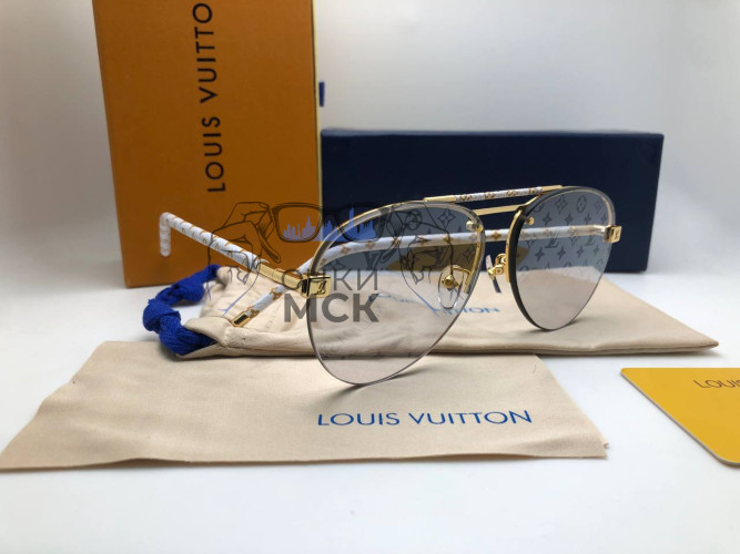Очки Louis Vuitton Gold/White/Grey Logo солнцезащитные унисекс женские мужские оригинал