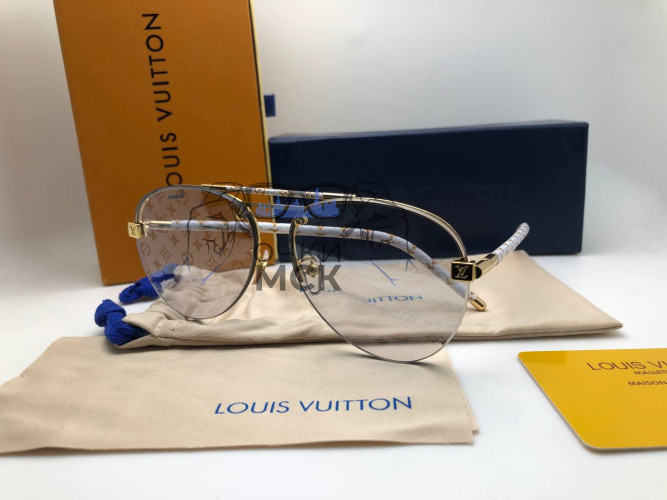 Очки Louis Vuitton Gold/White/Grey Logo солнцезащитные унисекс женские мужские оригинал