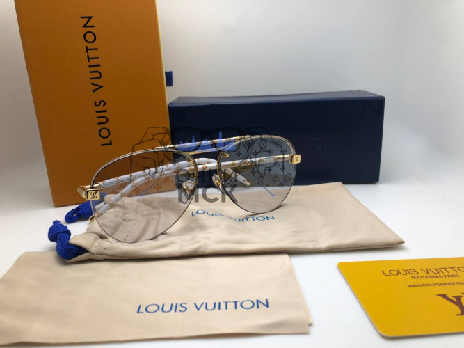 Очки Louis Vuitton Gold/White/Grey Logo солнцезащитные унисекс женские мужские оригинал
