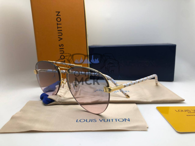 Очки Louis Vuitton Gold/White/Pink Logo солнцезащитные унисекс женские мужские оригинал