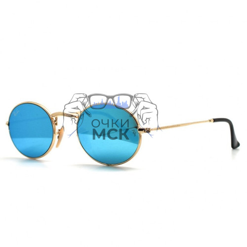 Очки Ray Ban Oval Metal RB3547 Голубые зеркальные солнцезащитные унисекс женские мужские оригинал