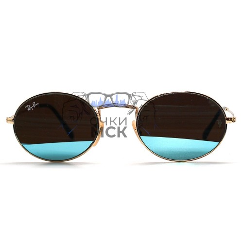 Очки Ray Ban Oval Metal RB3547 Голубые зеркальные солнцезащитные унисекс женские мужские оригинал