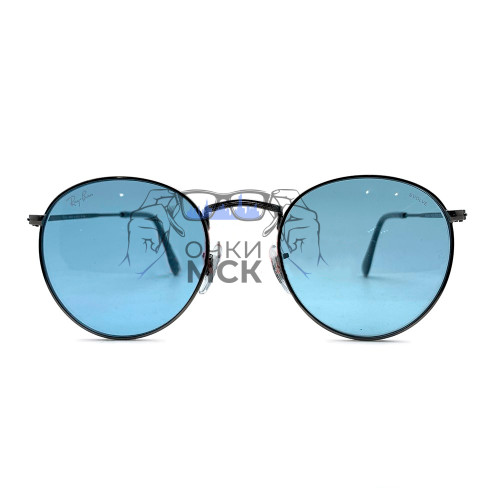 Очки Ray Ban ROUND MTAL RB 3447 Голубые солнцезащитные унисекс женские мужские оригинал
