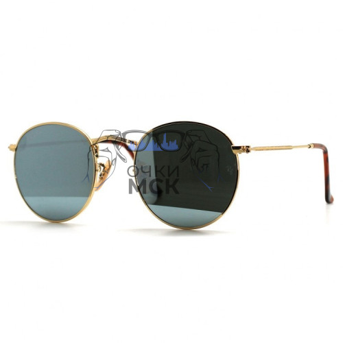 Очки Ray Ban Round Metal RB3447N Черные зеркальные солнцезащитные унисекс женские мужские оригинал