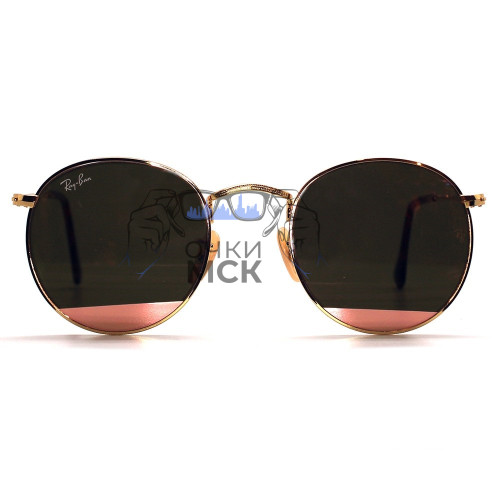 Очки Ray Ban Round Metal RB3447N Персиковые зеркальные солнцезащитные унисекс женские мужские оригинал