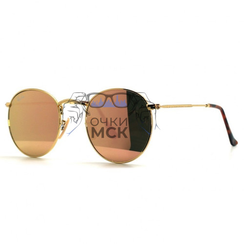 Очки Ray Ban Round Metal RB3447N Персиковые зеркальные солнцезащитные унисекс женские мужские оригинал