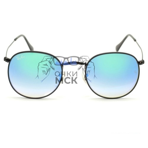 Очки Ray Ban Round Metal RB3447 Сине-зеленый зеркальный хамелеон солнцезащитные унисекс женские мужские оригинал
