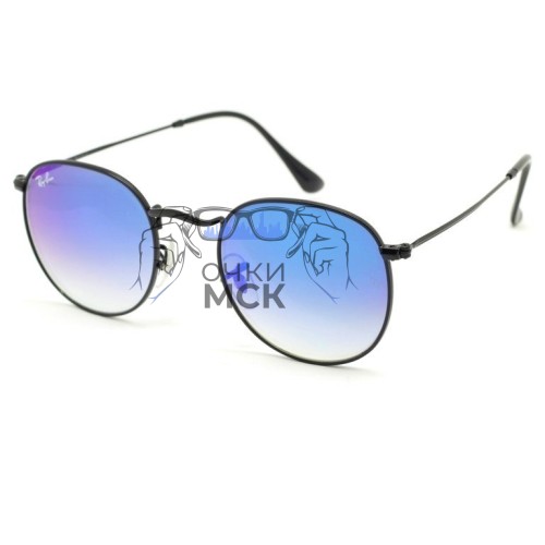 Очки Ray Ban Round Metal RB3447 Сине-фиолетовый зеркальный хамелеон солнцезащитные унисекс женские мужские оригинал