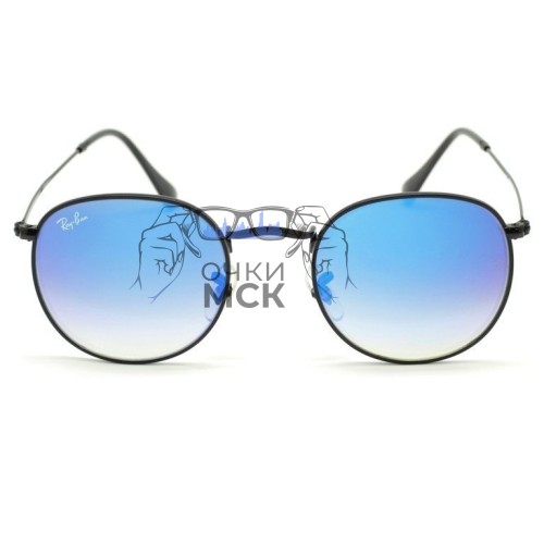 Очки Ray Ban Round Metal RB3447 Сине-фиолетовый зеркальный хамелеон солнцезащитные унисекс женские мужские оригинал
