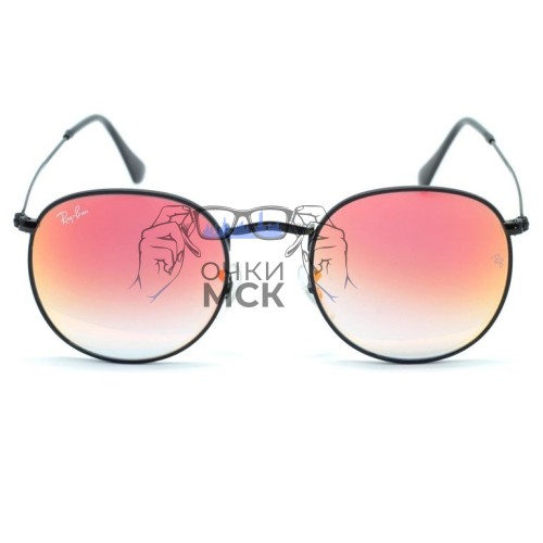 Очки Ray Ban Round Metal RB3447 Оранжевые зеркальные солнцезащитные унисекс женские мужские оригинал