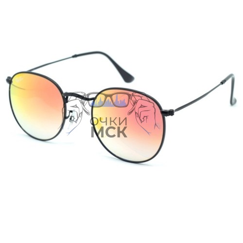 Очки Ray Ban Round Metal RB3447 Оранжевые зеркальные солнцезащитные унисекс женские мужские оригинал
