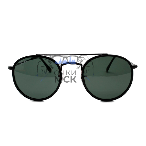 Очки Ray Ban Round Double Bridge RB3647-N Серо-зёлёные зеркальные солнцезащитные унисекс женские мужские оригинал