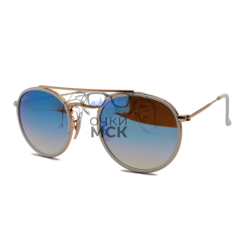 Очки Ray Ban Round Double Bridge RB3647-N Серый зеркальный градиент солнцезащитные унисекс женские мужские оригинал