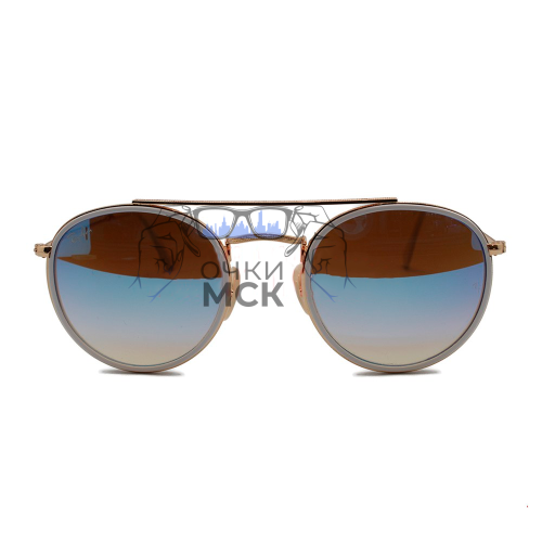 Очки Ray Ban Round Double Bridge RB3647-N Серый зеркальный градиент солнцезащитные унисекс женские мужские оригинал