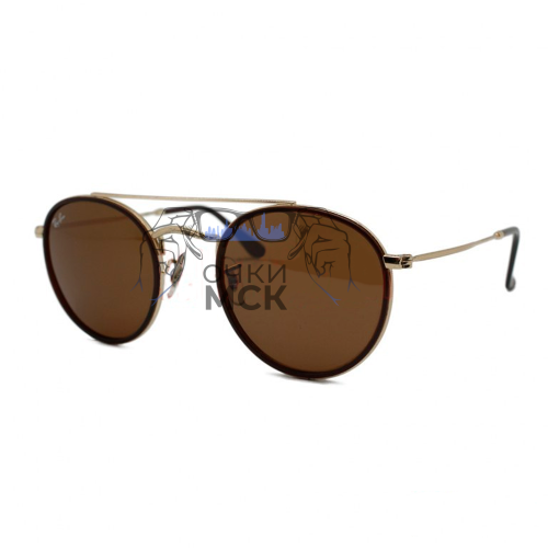 Очки Ray Ban Round Double Bridge RB3647N Коричневые солнцезащитные унисекс женские мужские оригинал
