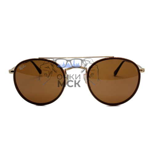 Очки Ray Ban Round Double Bridge RB3647N Коричневые солнцезащитные унисекс женские мужские оригинал