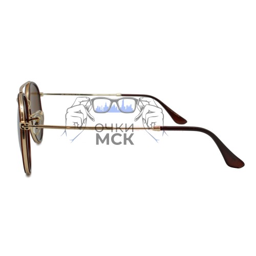 Очки Ray Ban Round Double Bridge RB3647N Коричневые солнцезащитные унисекс женские мужские оригинал