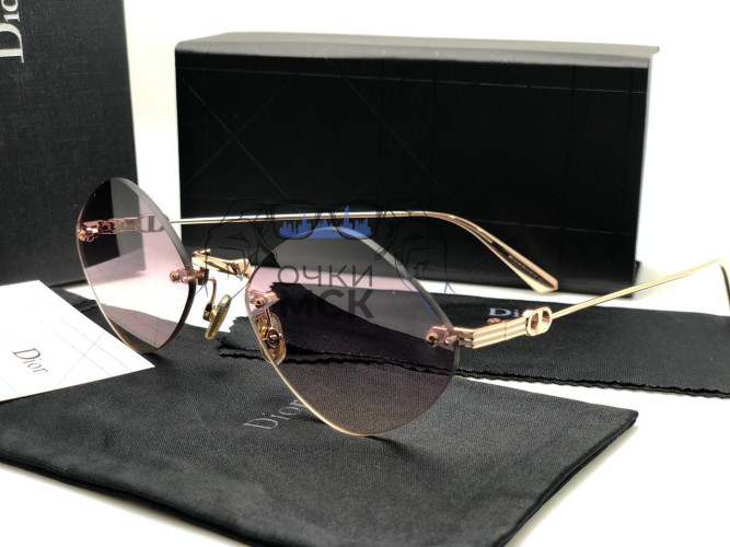 Очки Dior Rimless Mini Gold/Brown солнцезащитные унисекс женские мужские оригинал