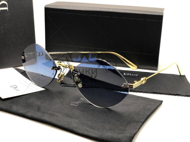 Очки Dior Rimless Mini Gold/Blue солнцезащитные унисекс женские мужские оригинал