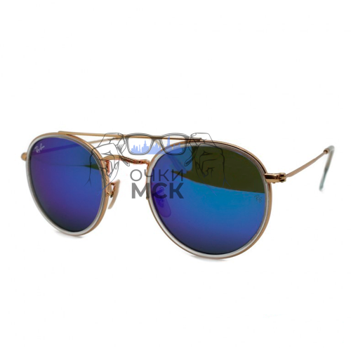 Очки Ray Ban Round Double Bridge RB3647-N Синие зеркальные солнцезащитные унисекс женские мужские оригинал