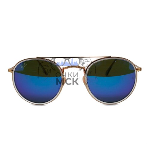 Очки Ray Ban Round Double Bridge RB3647-N Синие зеркальные солнцезащитные унисекс женские мужские оригинал