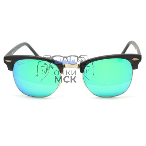 Очки Ray Ban Clubmaster RB 3016 Голубой зеркальный солнцезащитные унисекс женские мужские оригинал