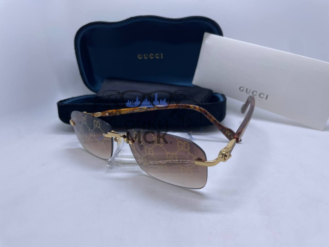 Очки Gucci Rimless Logo Gold/Brown солнцезащитные унисекс женские мужские оригинал