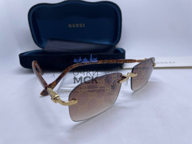 Очки Gucci Rimless Logo Gold/Brown солнцезащитные унисекс женские мужские оригинал