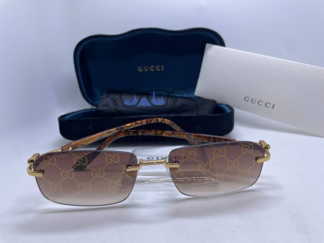 Очки Gucci Rimless Logo Gold/Brown солнцезащитные унисекс женские мужские оригинал