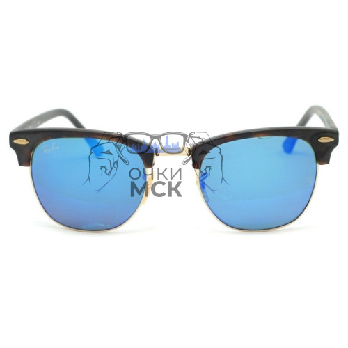 Очки Ray Ban Clubmaster RB 3016 Синий зеркальный солнцезащитные унисекс женские мужские оригинал