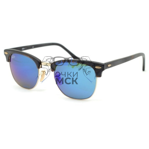 Очки Ray Ban Clubmaster RB 3016 Синий зеркальный солнцезащитные унисекс женские мужские оригинал