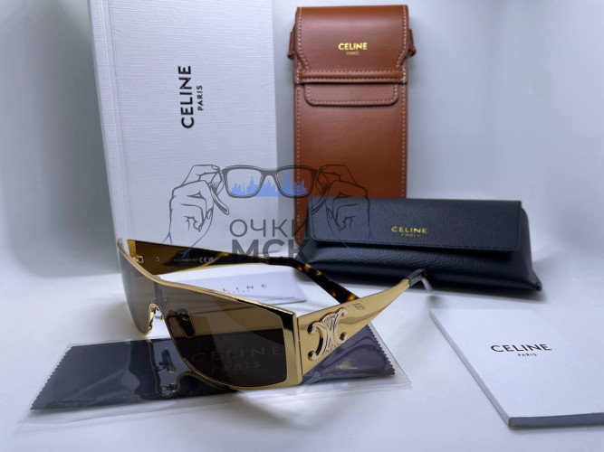 Очки Celine Gold Metall / Brown солнцезащитные унисекс женские мужские оригинал