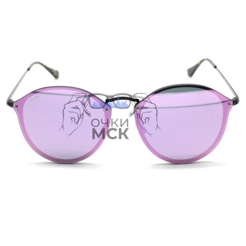 Очки Ray Ban RB3574N Blaze Round Сиреневые зеркальные солнцезащитные унисекс женские мужские оригинал