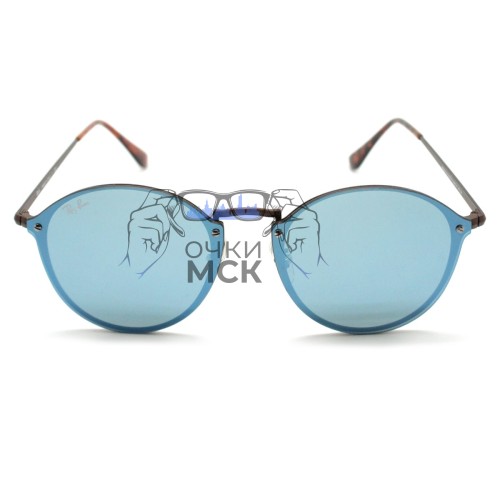 Очки Ray Ban RB3574N Blaze Round Светло-голубые зеркальные солнцезащитные унисекс женские мужские оригинал