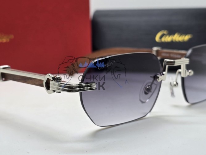 Очки Cartier СТ0362S Wood/Silver/Grey солнцезащитные унисекс женские мужские оригинал