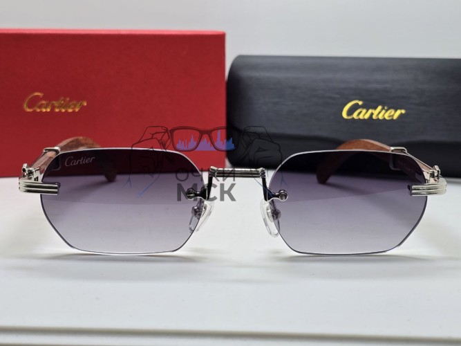 Очки Cartier СТ0362S Wood/Silver/Grey солнцезащитные унисекс женские мужские оригинал