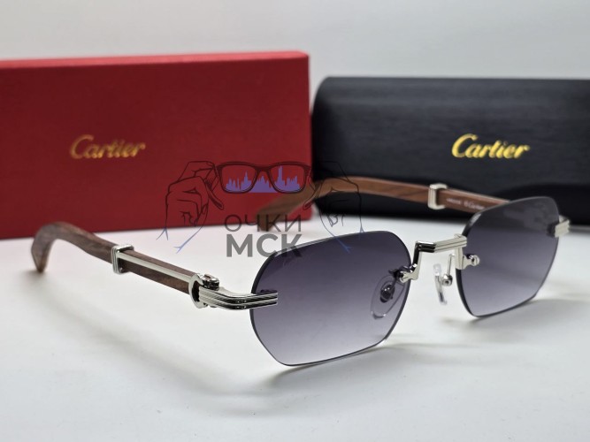 Очки Cartier СТ0362S Wood/Silver/Grey солнцезащитные унисекс женские мужские оригинал