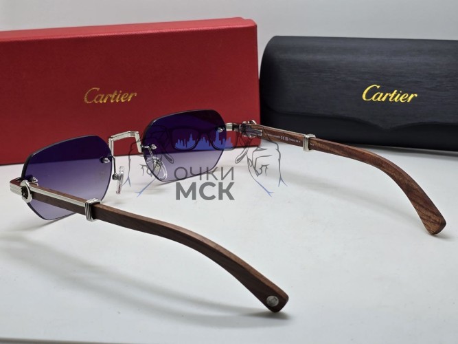 Очки Cartier СТ0362S Wood/Silver/Grey солнцезащитные унисекс женские мужские оригинал
