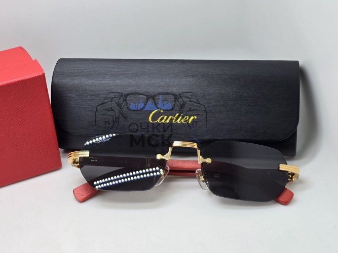 Очки Cartier СТ0362S Red Wood/Gold/Black солнцезащитные унисекс женские мужские оригинал