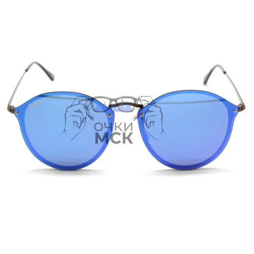 Очки Ray Ban RB3574N Blaze Round Ярко-синие зеркальные солнцезащитные унисекс женские мужские оригинал